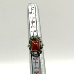 Vintage Art Deco STERLING SILVER Orange Carnelian Stone Marcasite Ring Size 4.25