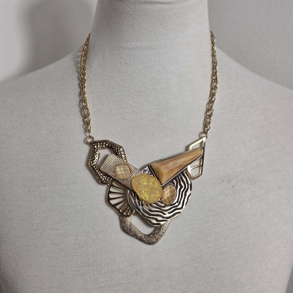 Vintage Avant-Garde Statement Necklace Complex Arrangement Mixed Media Elements