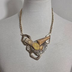 Vintage Avant-Garde Statement Necklace Complex Arrangement Mixed Media Elements