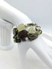 SAKI SILVER Bracelet Labradorite Chalcedony Beaded Multi Strand Gemstone