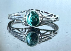 Vintage Sterling Silver 925 Green Enamel Ring Filigree Design Size 7