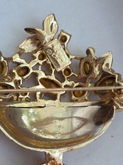 1947 Coro Pegasus Fruit Flower Basket Urn Pin Brooch Rhinestones