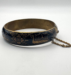 Vintage Siam Bracelet Sterling Silver Niello Enamel Bangle Longship Etched 7.25