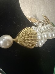 Gold Tone Metal Faux Pearl Real Sea Shells Gold Tone Starfish Bib Necklace