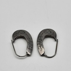 Funky Artisan Elongated hoop earnings Love Hearts Silver plated Retro
