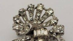 Vtg Fan/Bow Brooch & ALBION Signed Screwback Earrings Mid-century Rhinestones