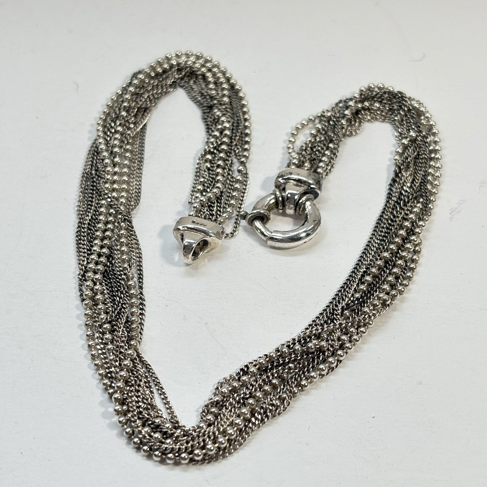 VTG Sterling Silver 925 Multi Chain Choker Necklace Torsade 15.5″ 39.1g