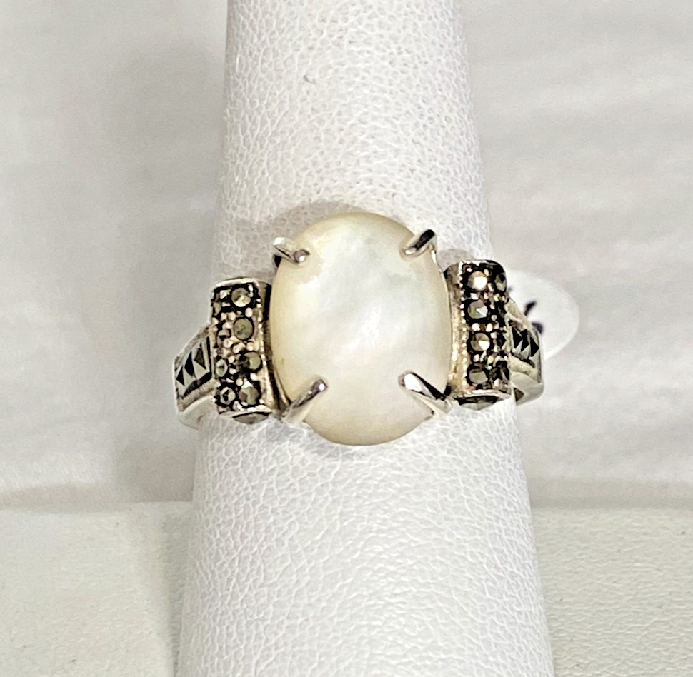 Vintage Sterling Silver White Stone Marcasite Ring JC Signed Size 9.5 NOS 5g