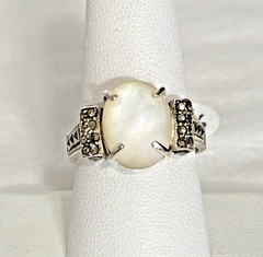 Vintage Sterling Silver White Stone Marcasite Ring JC Signed Size 9.5 NOS 5g
