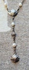 VTG JANICE GIRARDI JGD-LOTUS PEARL Y-Necklace/Rosary Style/Mala .925 Sterling