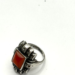 Vintage Art Deco STERLING SILVER Orange Carnelian Stone Marcasite Ring Size 4.25