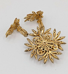 Vintage Judy Lee Rhinestone Brooch Earrings Set Topaz Color Yellow Flowers