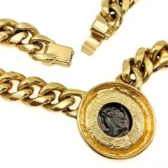Ancient Revival Chunky Gold Plated Curb Chain Black Coin Necklace