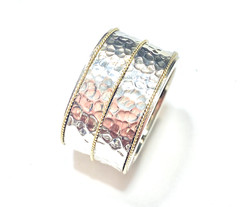 Vintage KC Indo Sterling Silver & 14k Gold Hammered Double Banded Ring Size 7