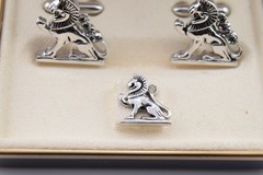 Vintage Swank Figural Griffin Cufflinks Rhinestones Silver Tie Tack Box