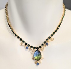 Vtg Juliana Style Molded Green Blue Givre Glass Rhinestone Costume Jewelry Set