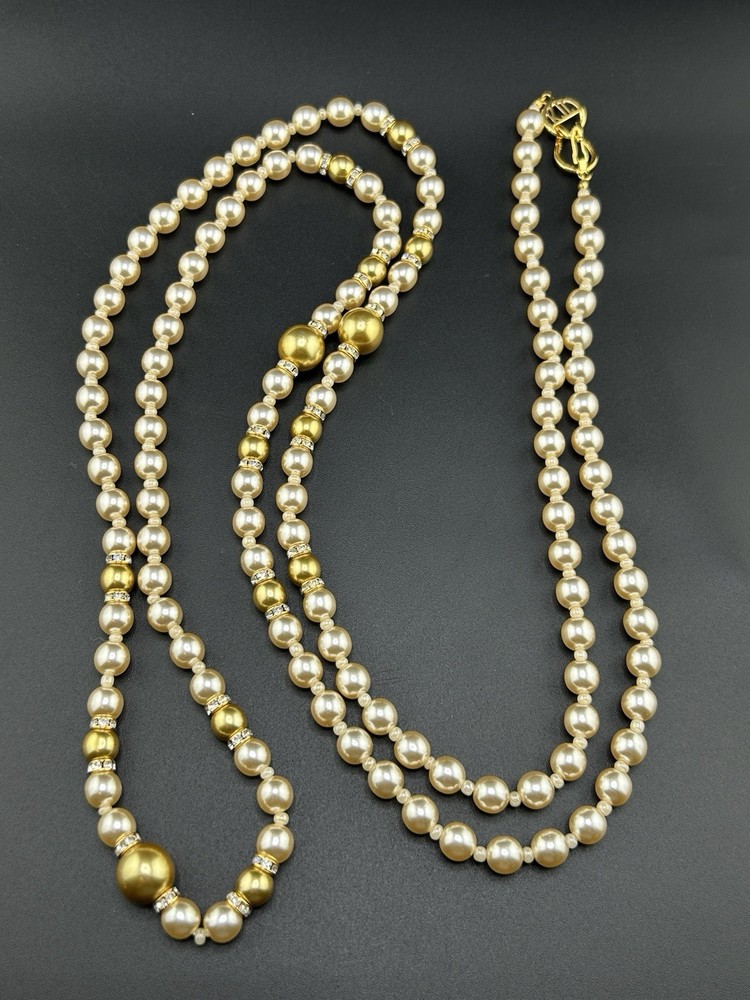 Kenneth Jay Lane KJL Faux Pearls & Rhinestones 56in Necklace