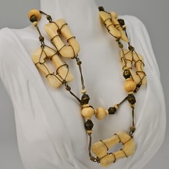 Original Vintage Designer MCM Bronze Bovine Coral Gemstone Bone Estate Necklace