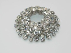 VINTAGE LARGE DOMED ROUND RHINESTONE SUNBURST BROOCH PRONG SET CLEAR CRYSTAL