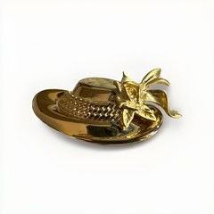 Vintage Signed Tona Shiny Gold Tone Summer Flower Sun Hat Brooch Pin