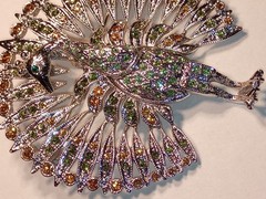 Vtg JBK Peacock Bird Brooch Camrose Kross MultiCrystal Animal Figural Pin Jackie