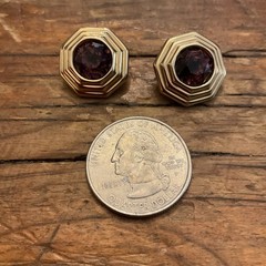 Vintage Signed Christian Dior Amethyst Color Gold Tone Clip Earrings Art Deco