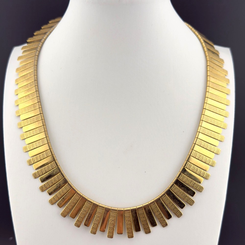 Vintage Gold Tone Textured Collar Necklace Fringe 17 Inches Classic