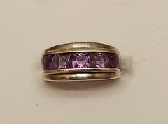 Vintage 925 Sterling Channel Set Amethyst Ring, Sz 5.5-6