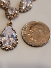 Vintage Style Rhinestone Necklace Clear Crystal Teardrop Pendant 18″