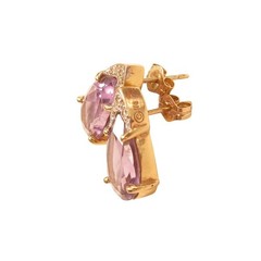Vintage Pear Shaped Purple Amethyst Diamond 14K Solid Yellow Gold Stud Earrings