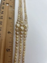 Vintage Triple Strand Faux Pearl Bracelet 6.5” Jewelry Silver Clasp Latch Japan