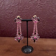Beautiful Vintage Purple/Magenta Rhinestone Gold Toned Dangle Clip-on Earrings