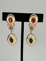 Vintage RJ Graziano Chunky Gold Tone Byzantine Necklace/Dangle Clip Earrings Set