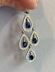 Carol Lee Rhinestones & Simulated Sapphire Dangle Chandelier Earrings 2 1/2″
