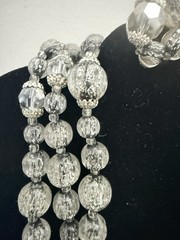 Vintage Judy-Lee 3 Strand Silver Art Glass Bead Necklace Earrings Set