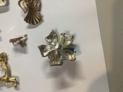Vintage Lot 8 Christmas Brooch Pins AVON Angel Nativity Tree ROMAN Bow Reindeer