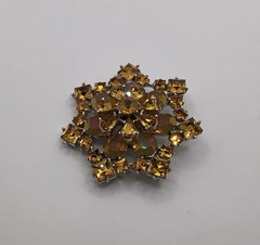 Vintage Silver Tone Topaz Pear & Square W/AB Oval Rhinestone Layered Star Brooch