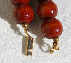 Vtg Carol Dauplaise Necklace Metal Arrowhead Brown Wood Beads Signed 17″