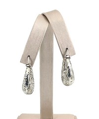Vintage .925 Sterling Silver Embossed Leaf Puffy Hoop Inserting Wire Earrings
