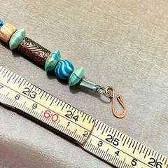 Boho Turquoise Beaded Necklace, Blue & Brown in Wood, Stone, Nut, & Metal – 25″