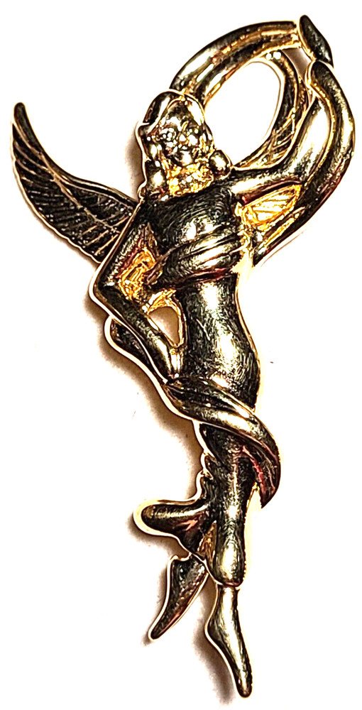 VINTAGE STUNNING GOLD TONE LADY REMINGTON ANGEL SIGNED LR PIN BROOCH