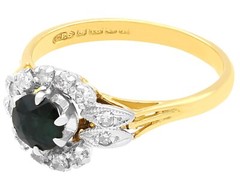 Vintage 0.60Ct Sapphire and 0.22Ct Diamond, 18k Yellow Gold Cluster Ring