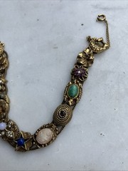 Vintage GOLDETTE NY Victorian Revival Charm Slide Bracelet Jeweled Rhinestone