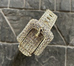 Vintage Crystal Rhinestone Belt Buckle Costume Cuff Clamp Bracelet Unsigned
