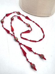 Antique 1920’s Red Ventian Glass Flapper Sautoir Necklace
