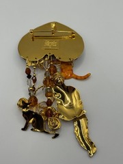 Lunch At The Ritz Cat Rhinestone Enamel Dangle Brooch