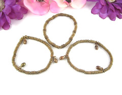 Lot of 6 Vintage BRACELETS Goldtone BEADED Orange Pinks Bead Metal Glass Plastic