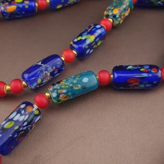 Vintage Venetian Midnight Mosaic Trade Glass Bead Necklace 24in 6.2–20.1mm