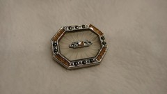 Vintage Antique Estate Jewelry Art Deco Victorian 14K Gold Filled Glass Brooch