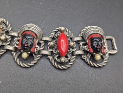 Selro Selini Unsigned African Princess Face Faux Pearl Statement Bracelet